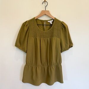 Olive Green Smocked Women's Top